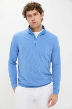 Peter Millar Sailor Blue Perth Sugar Stripe Performance Quarter-Zip