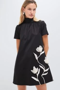 Staud Black Ilana Floral Mini Dress