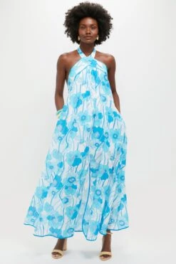 Flowers Waves Maui Halter Midi Dress