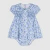 Dusty Blue Floral Arcadia Baby Girls Hand-Smocked Set
