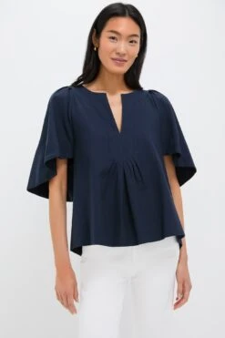 Navy Finley Flutter Sleeve Top