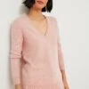 Soft Pink Cashmere V-Neck Sweater
