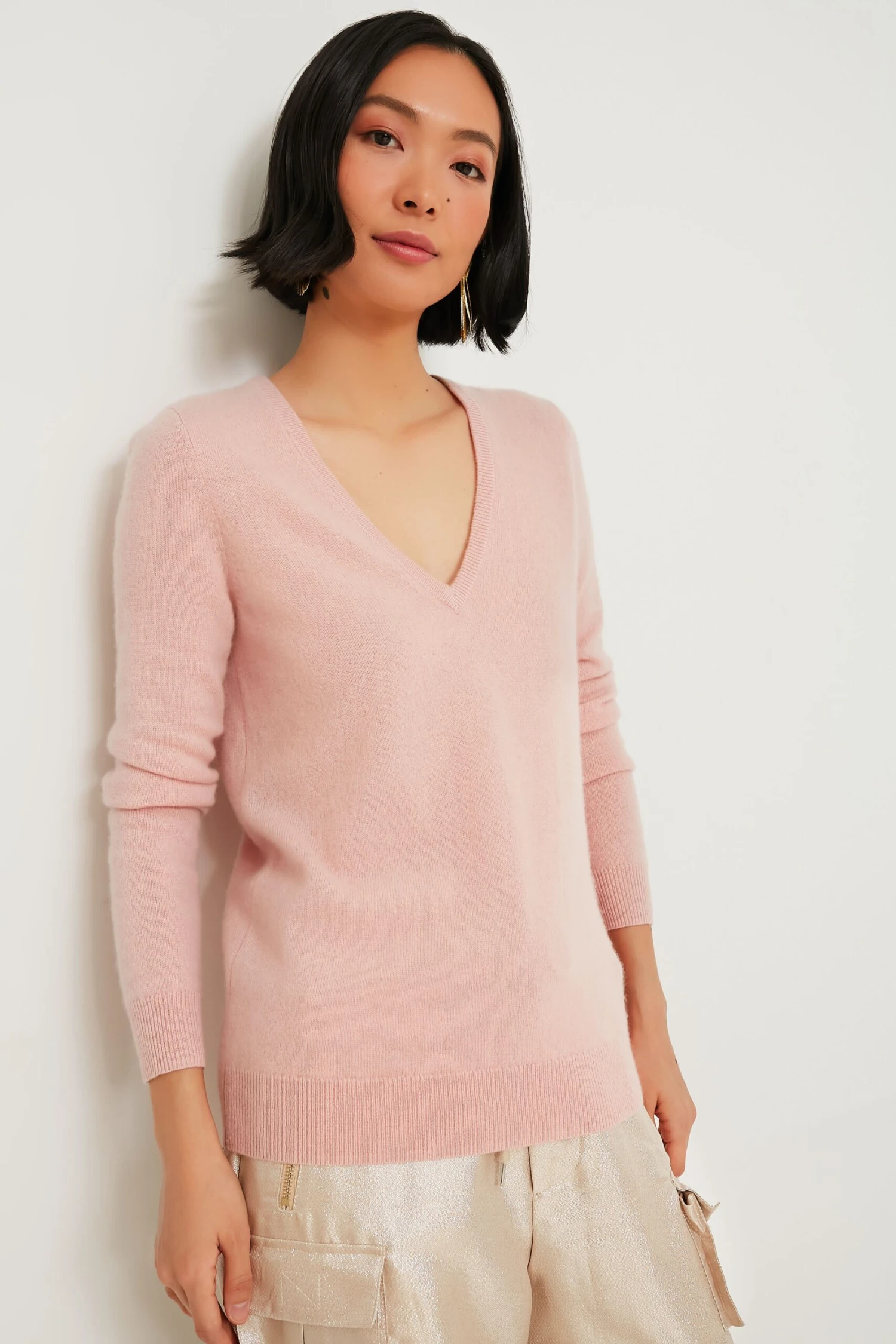 Soft Pink Cashmere V-Neck Sweater 1 Soft Pink Cashmere V-Neck Sweater