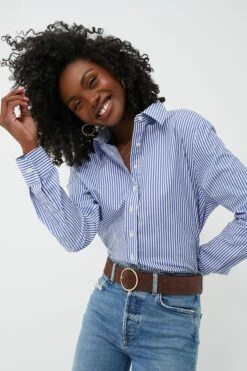 Blue And White Stripe Boyfriend Shirt