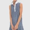 Navy Gingham Sleeveless Performance Seersucker May Golf Dress