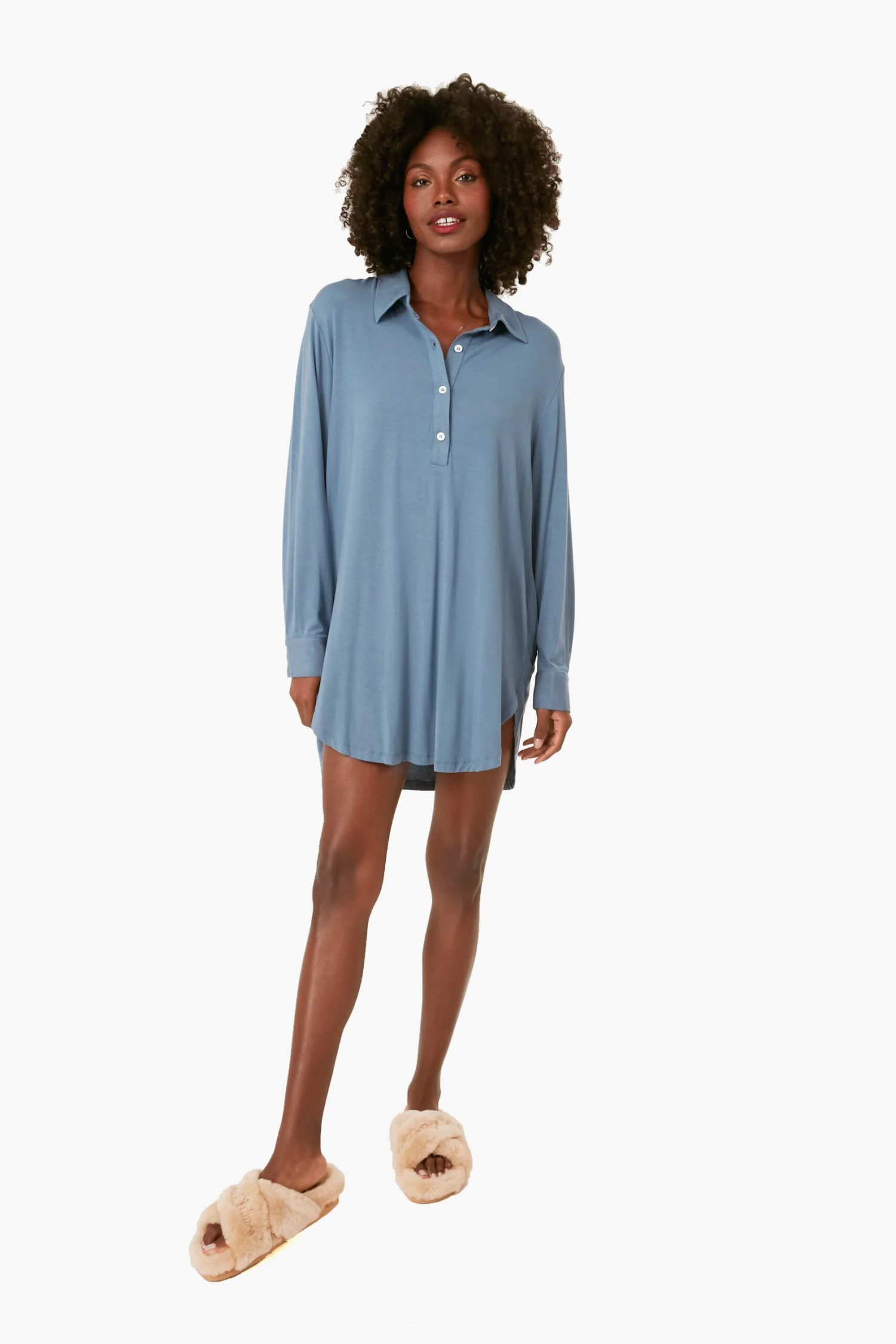 Eberjey Coastal Blue Gisele Boyfriend Sleepshirt 2 Eberjey Coastal Blue Gisele Boyfriend Sleepshirt - Image 2