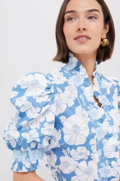 Blue Floral Ruffle Neck Aria Blouse -Loeffler Randall Store cWz1sS16TL21SHSkem9cCWbvXFn83oy0 1