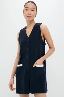 Navy Terrycloth Myla Romper Coverup