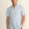 Ivory Stripe Short Sleeve Palma Linen Shirt
