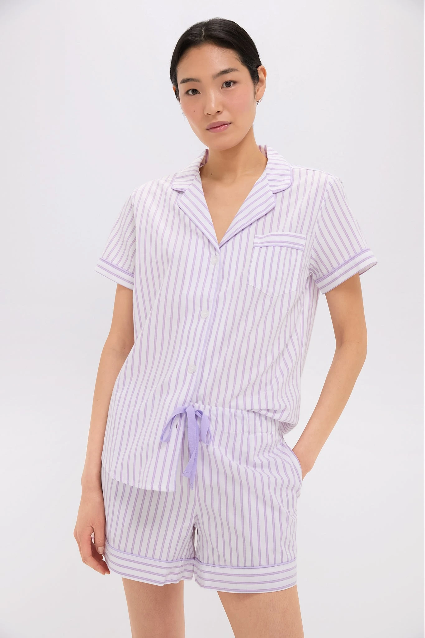 Women's Lavender French Ticking Short Set 1 Women's Lavender French Ticking Short Set