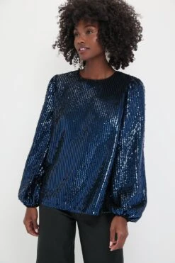 Navy And Black Sequin Katy Blouse