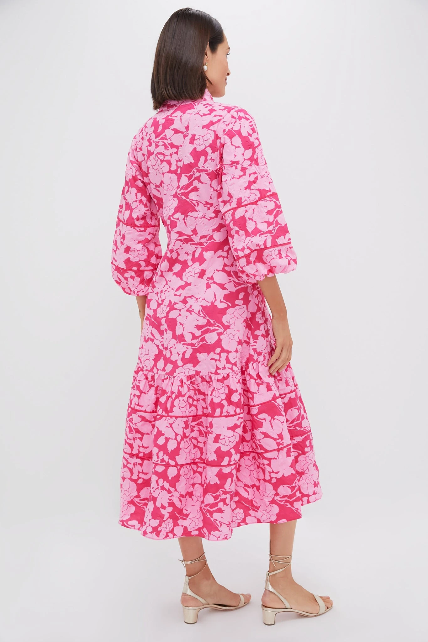 Pink Textured Floral Hillsborough Midi Dress 4 Pink Textured Floral Hillsborough Midi Dress - Image 4
