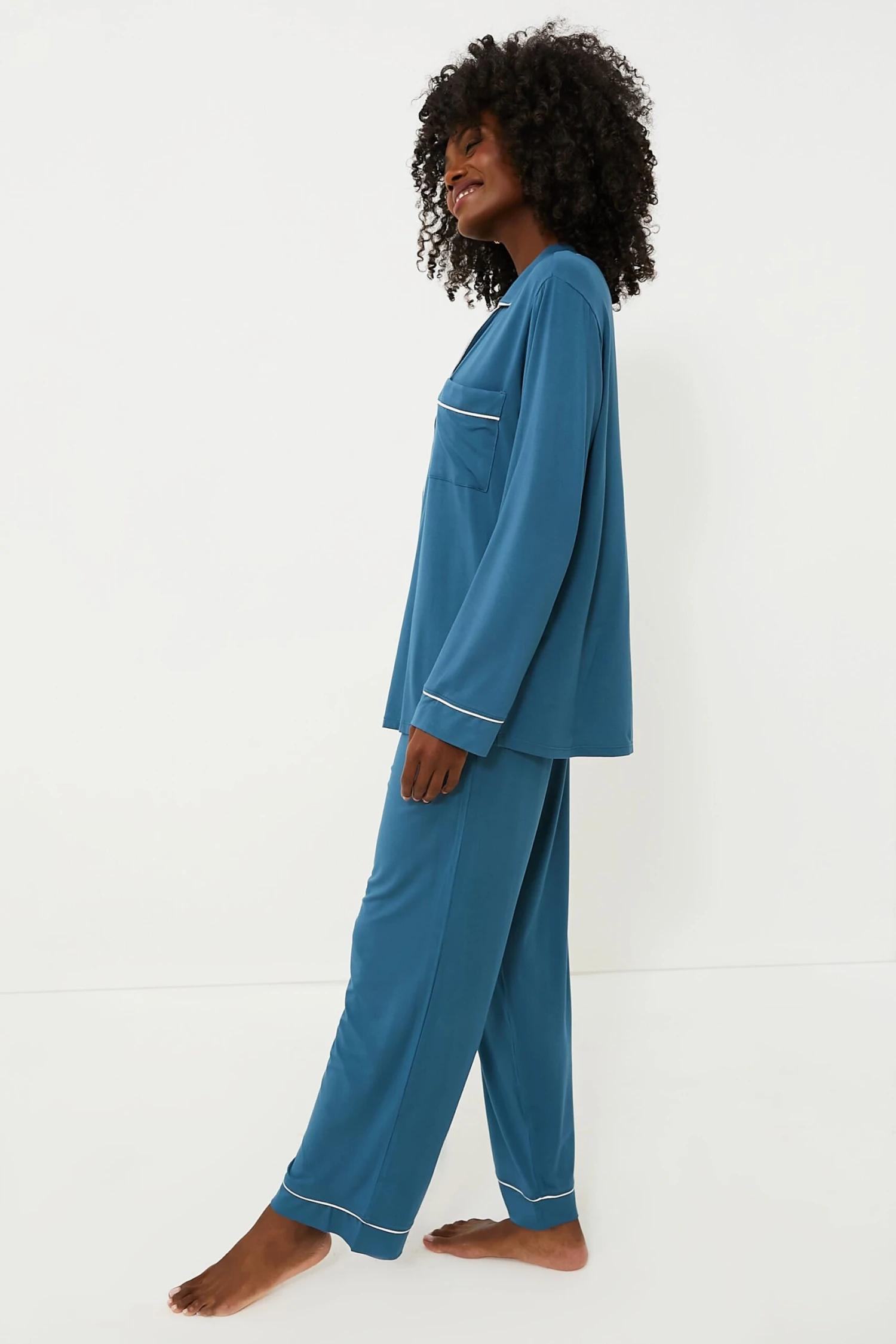 Eberjey Heritage Blue Gisele Long PJ Set 3 Eberjey Heritage Blue Gisele Long PJ Set - Image 3