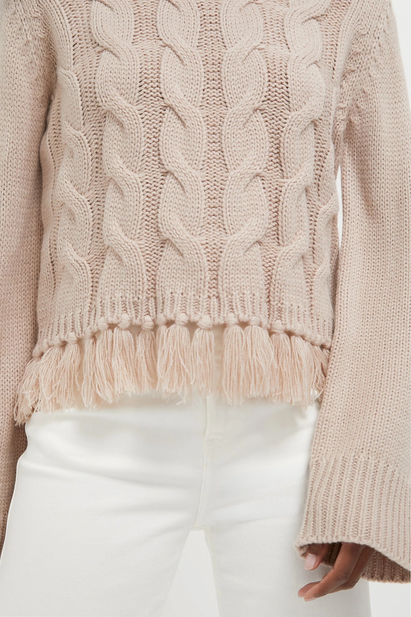Taupe Fringe Cable Knit Carly Sweater 6 Taupe Fringe Cable Knit Carly Sweater - Image 6