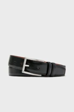 Black Lorenzo 32mm Dropped Edge Leather Belt