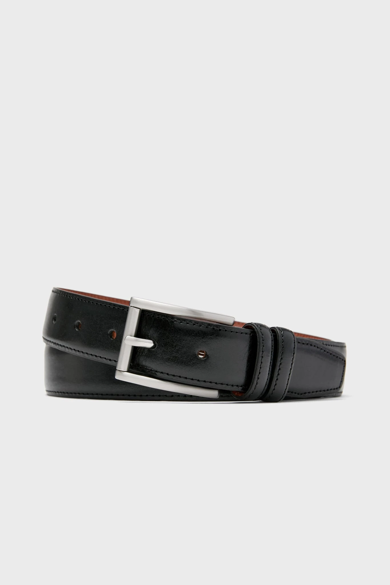 Black Lorenzo 32mm Dropped Edge Leather Belt 1 Black Lorenzo 32mm Dropped Edge Leather Belt