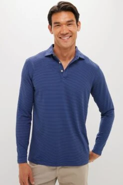 Peter Millar Navy Lyons Performance Jersey Long Sleeve Polo