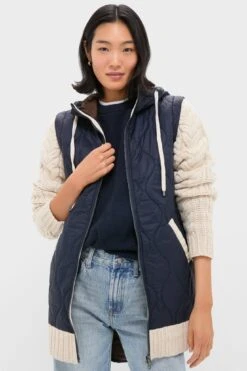 Veronica Beard Navy And Heathered Sand Barrows Mixed Media Jacket