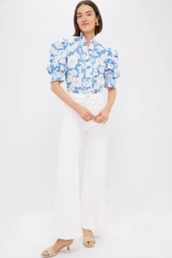 Blue Floral Ruffle Neck Aria Blouse -Loeffler Randall Store hJNm1d9qUGdo7NXq7YaN3iOKKIRAczSV 1