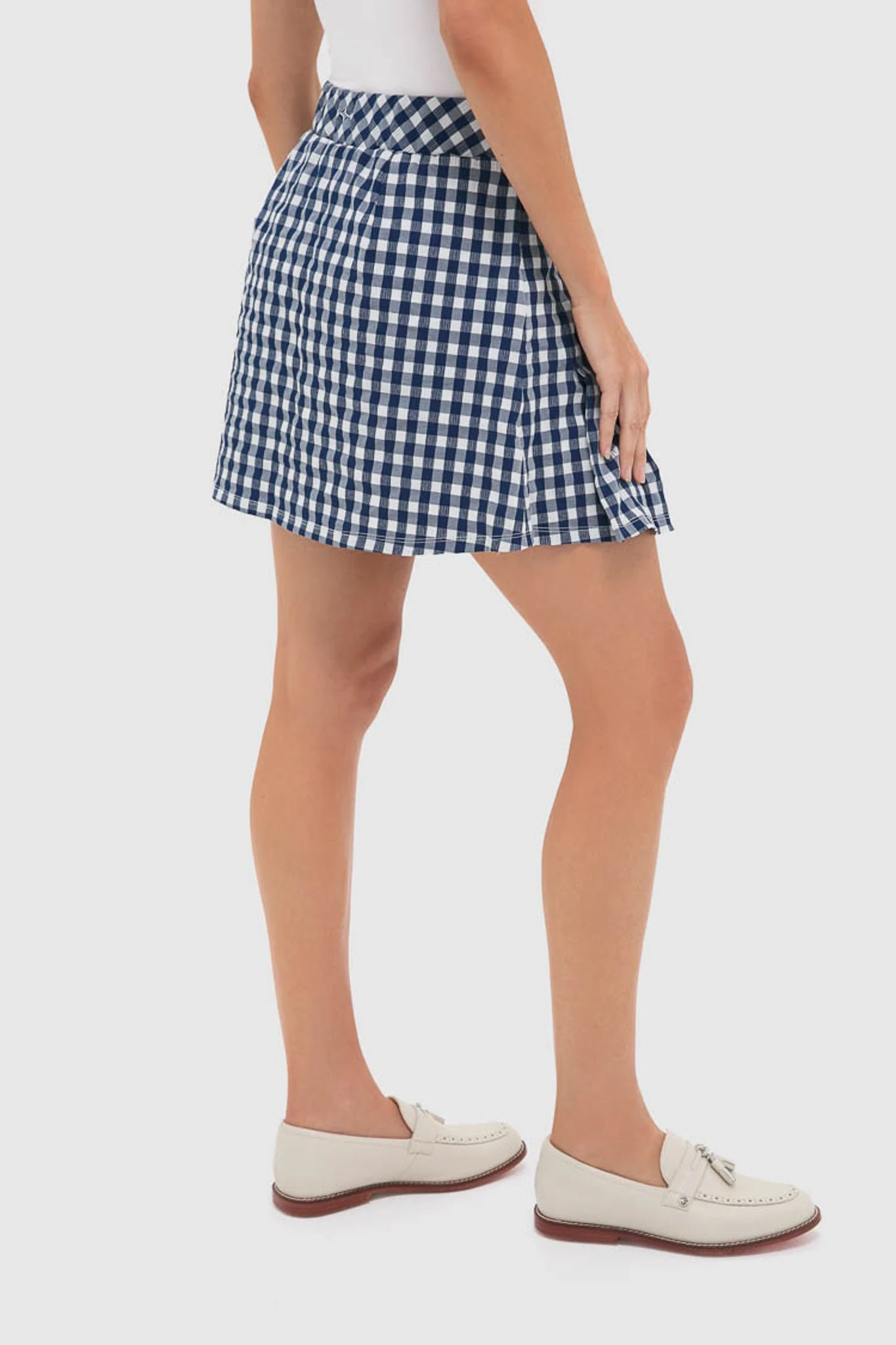 Navy Gingham 16 Inch Performance Seersucker Park Golf Skirt 3 Navy Gingham 16 Inch Performance Seersucker Park Golf Skirt - Image 3