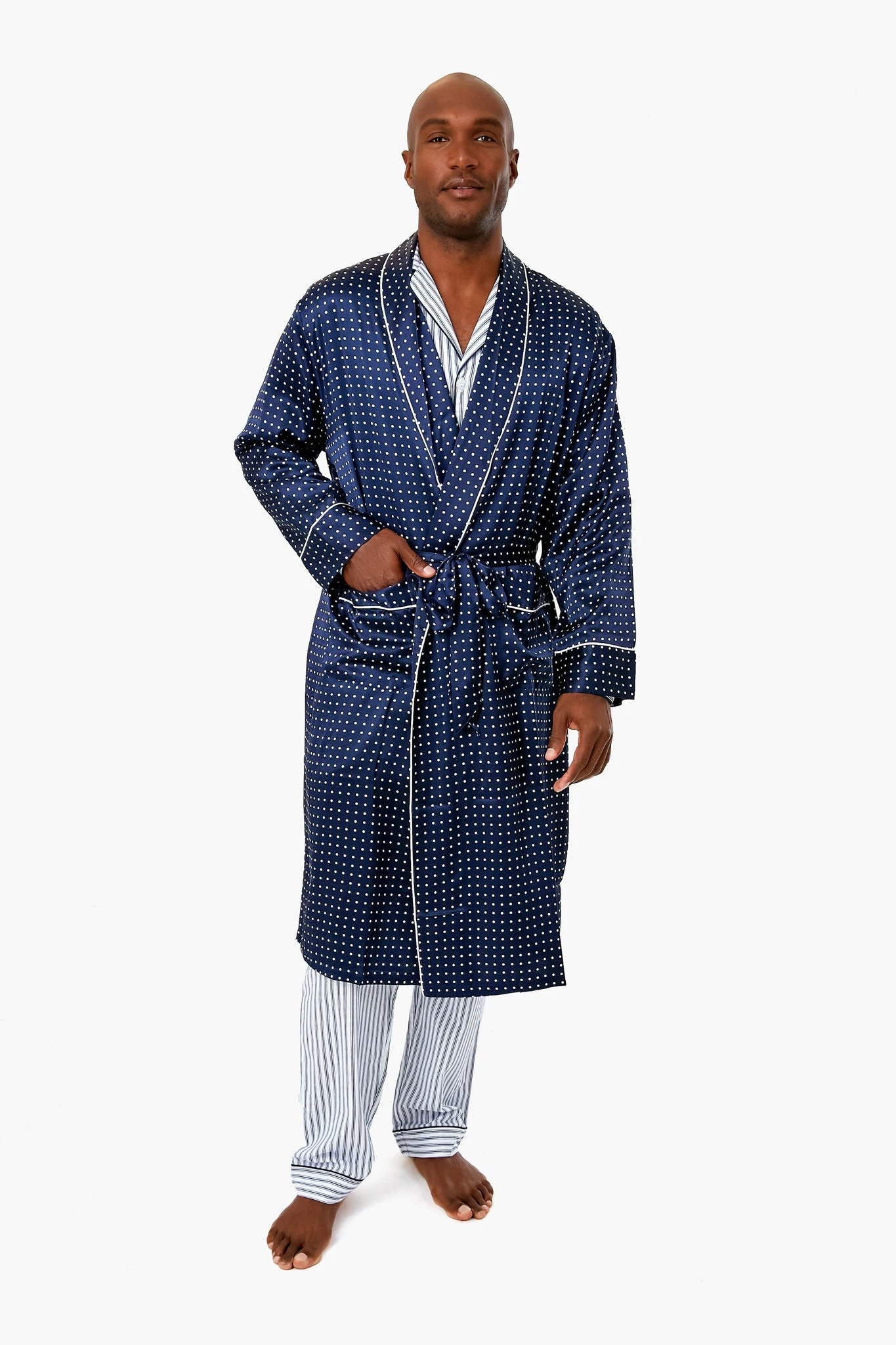 Mens Navy Silk Long Robe 1 Mens Navy Silk Long Robe