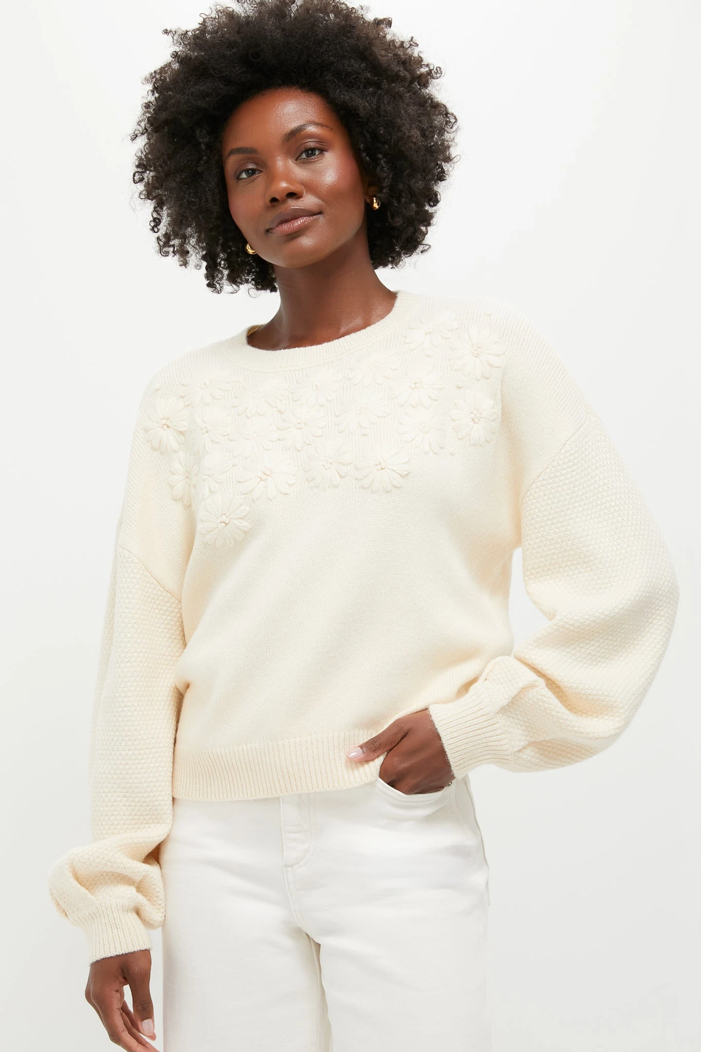 Cream Embroidered Floral Francine Sweater 1 Cream Embroidered Floral Francine Sweater