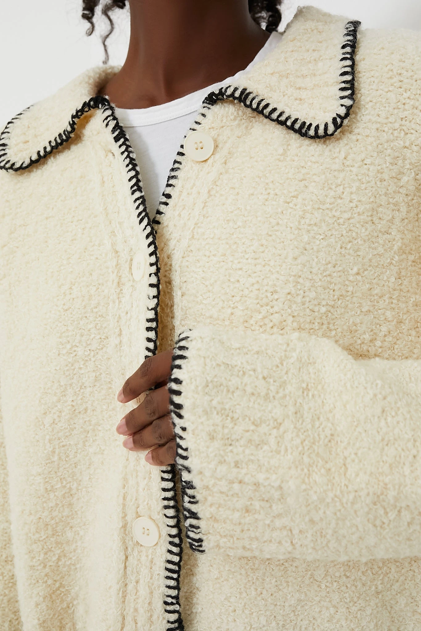 Cream With Black Stitching Cardigan 5 Cream With Black Stitching Cardigan - Image 5