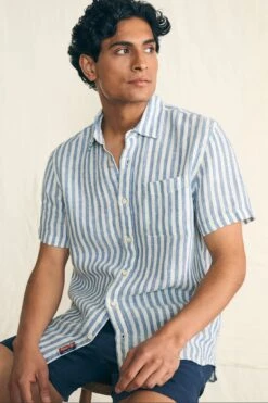 Ivory Stripe Short Sleeve Palma Linen Shirt -Loeffler Randall Store jeBVyjbfZ6DRz1HnN5ahaggjfQ29BXYw 1