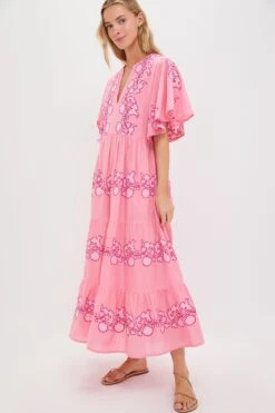 Tangier Pink Flirty V Neck Maxi Dress