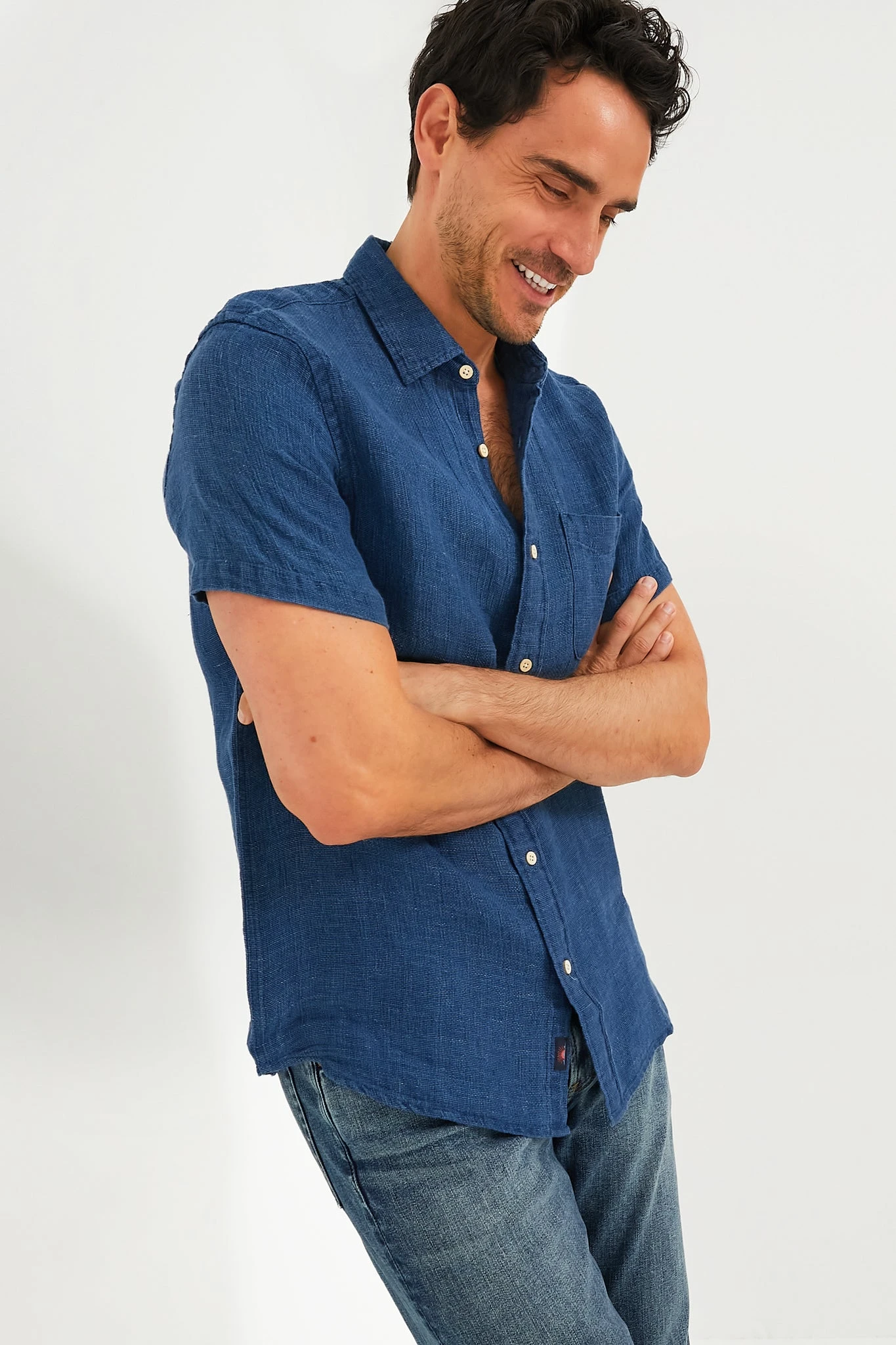 Indigo Basketweave Short Sleeve Palma Linen Shirt 4 Indigo Basketweave Short Sleeve Palma Linen Shirt - Image 4