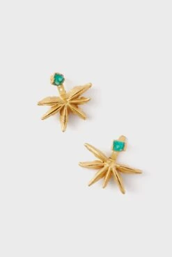 Gold Anise Earjacket And Rough Emerald