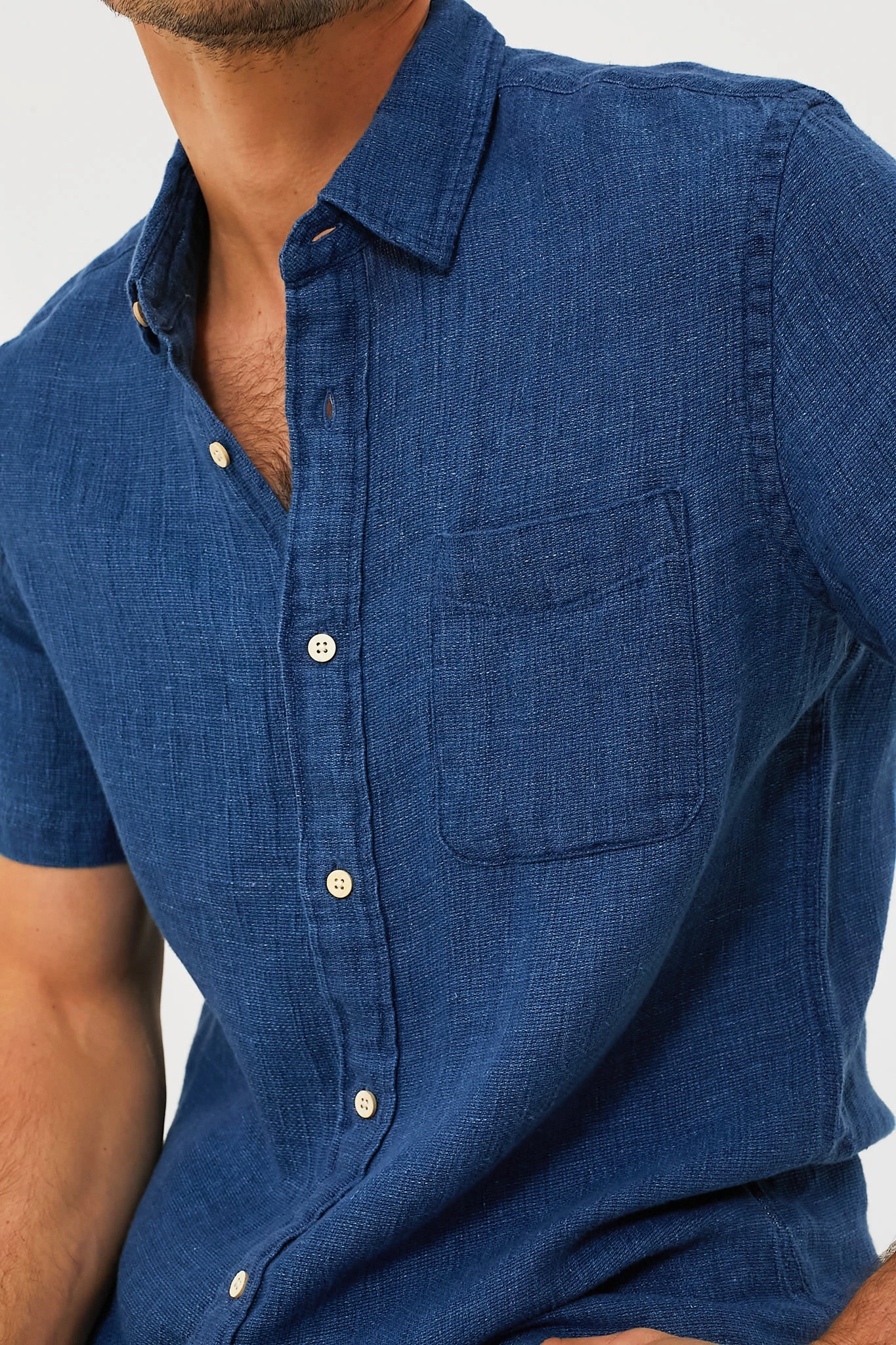 Indigo Basketweave Short Sleeve Palma Linen Shirt 6 Indigo Basketweave Short Sleeve Palma Linen Shirt - Image 6