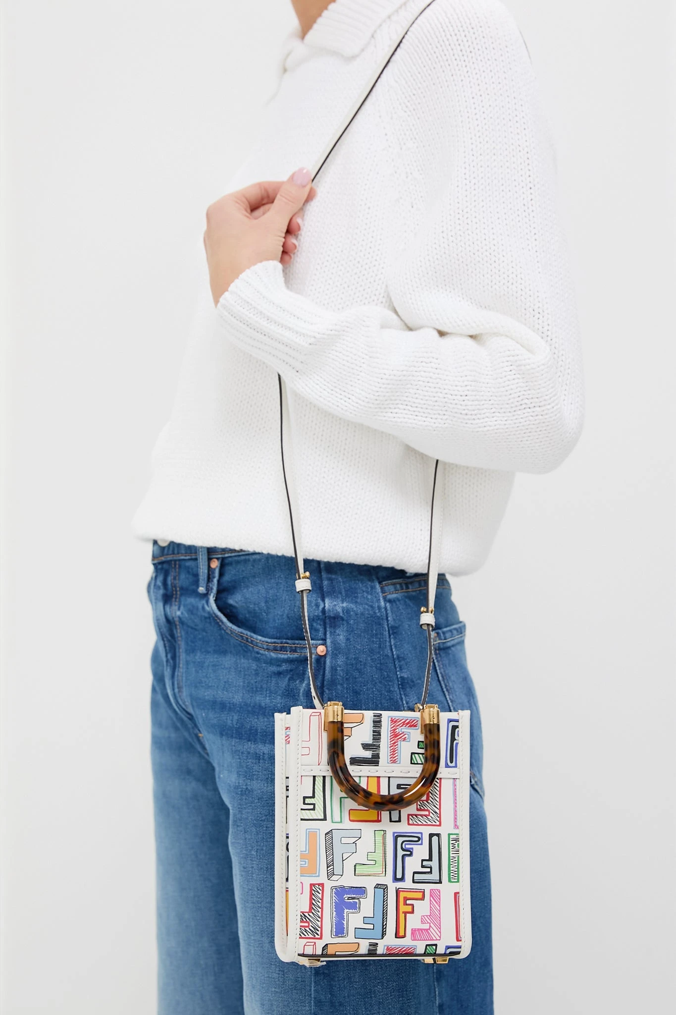 FENDI White Multicolor Leather Sunshine Shoulder Bag 2 FENDI White Multicolor Leather Sunshine Shoulder Bag - Image 2