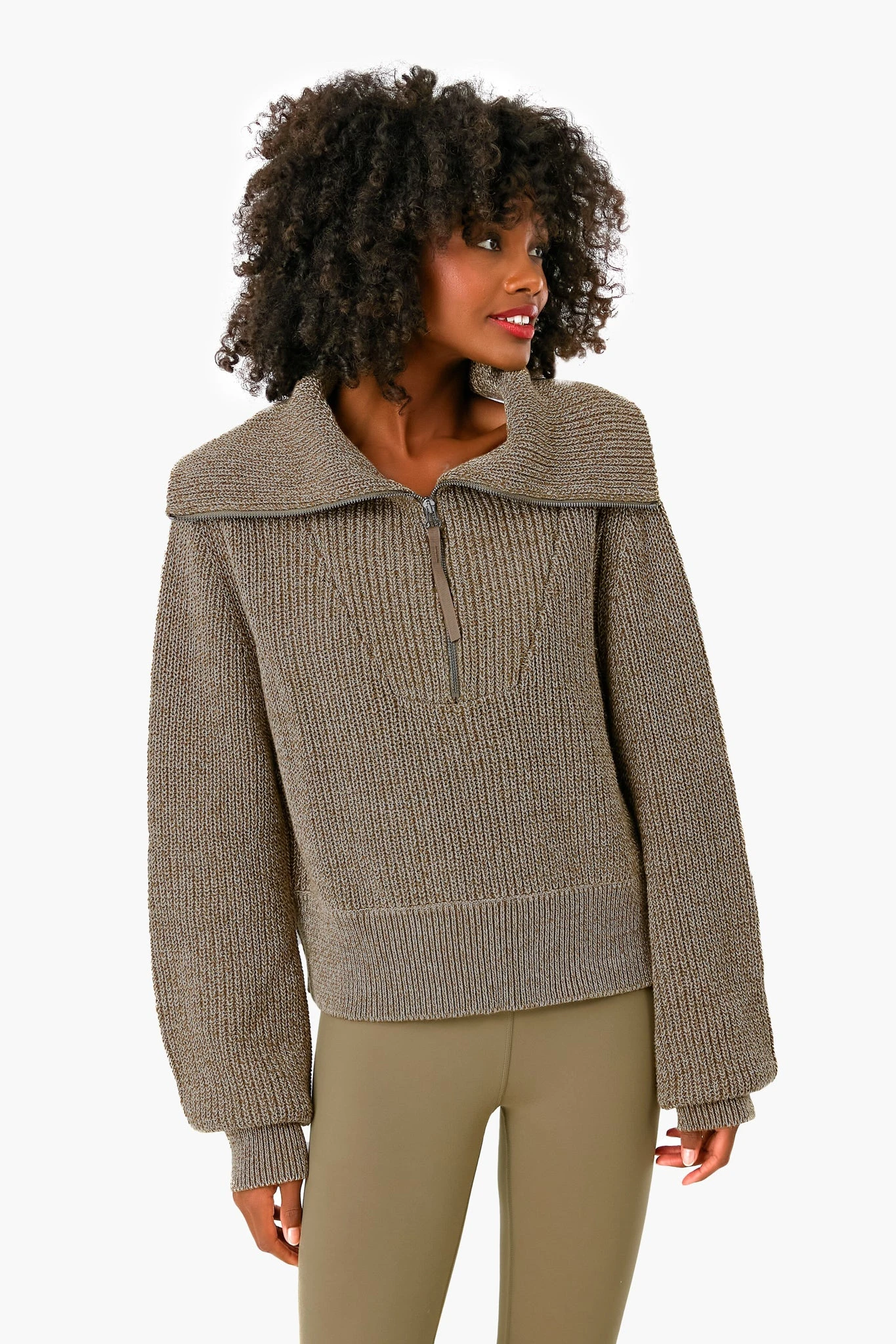 Varley Dark Olive Speckle Mentone Half Zip 1 Varley Dark Olive Speckle Mentone Half Zip