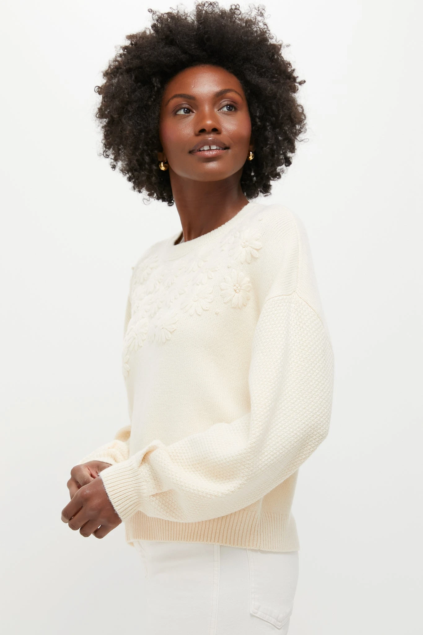 Cream Embroidered Floral Francine Sweater 3 Cream Embroidered Floral Francine Sweater - Image 3