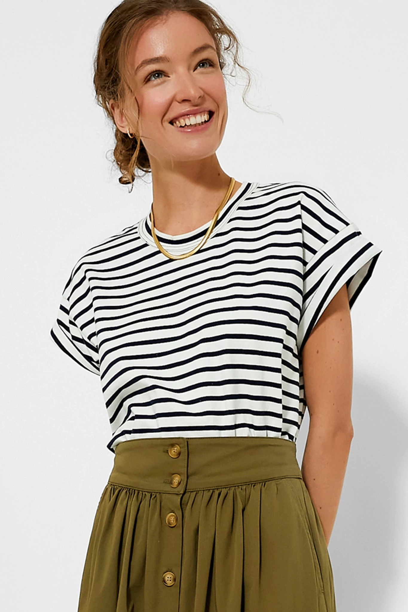 Blue Striped Presley Boyfriend Tee 1 Blue Striped Presley Boyfriend Tee