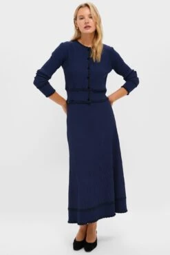 Navy Knit Claudia Midi Skirt
