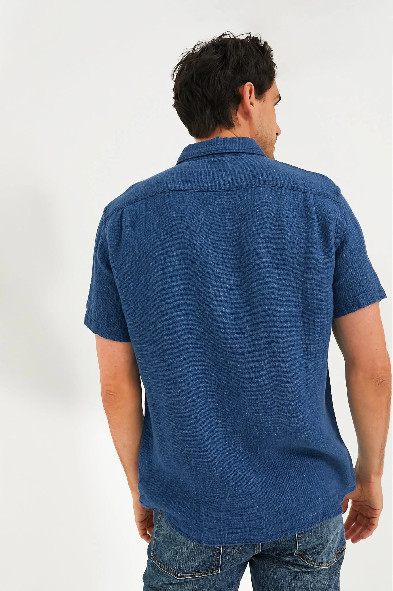 Indigo Basketweave Short Sleeve Palma Linen Shirt 5 Indigo Basketweave Short Sleeve Palma Linen Shirt - Image 5