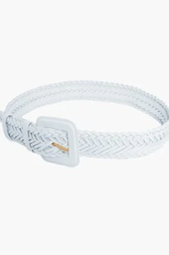 Loeffler Randall White Vachetta Oliver Thin Woven Leather Belt