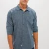 Marine Layer Navy Green Gingham Stretch Selvage Shirt