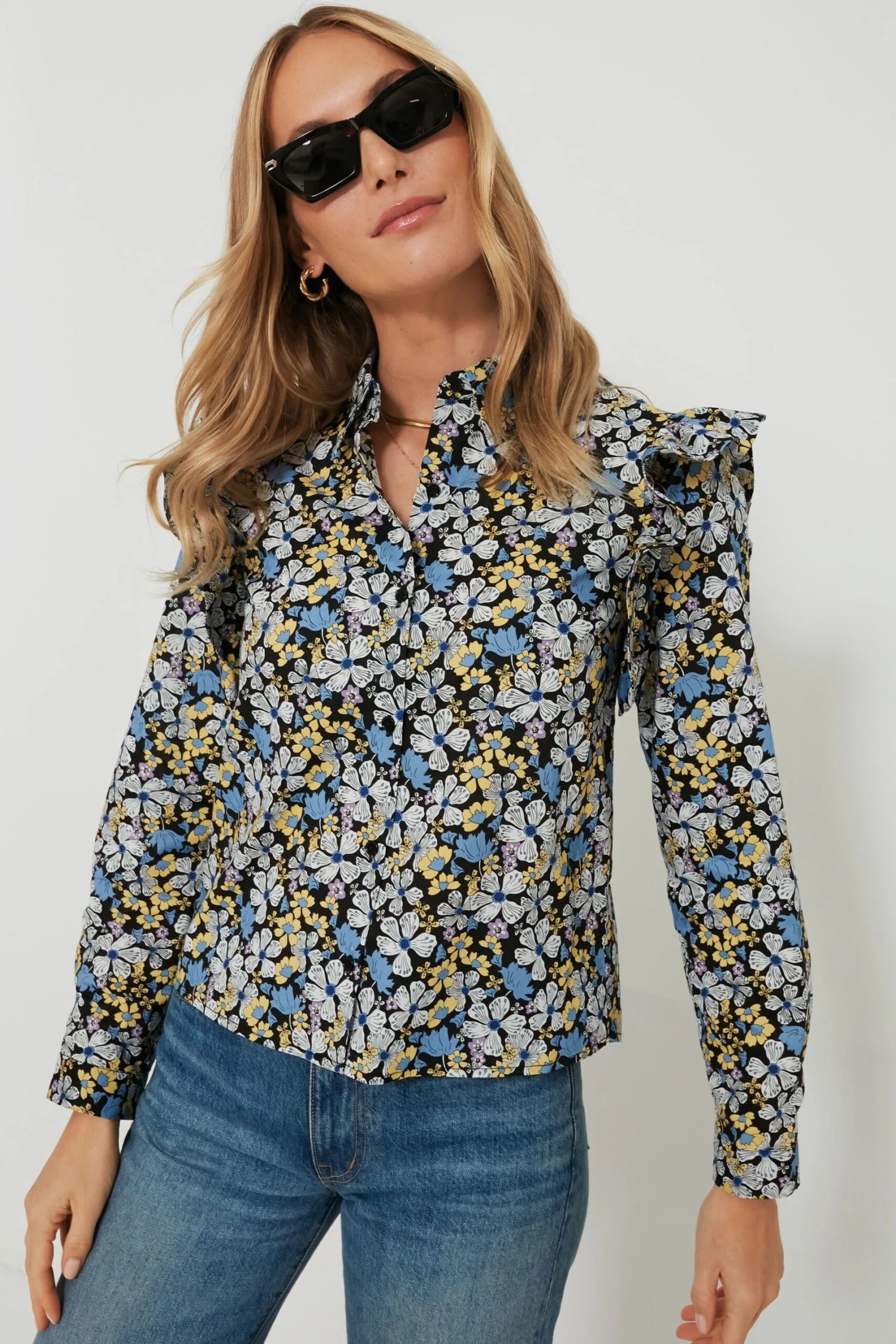 Blue & Yellow Floral Primrose Blouse 1 Blue & Yellow Floral Primrose Blouse