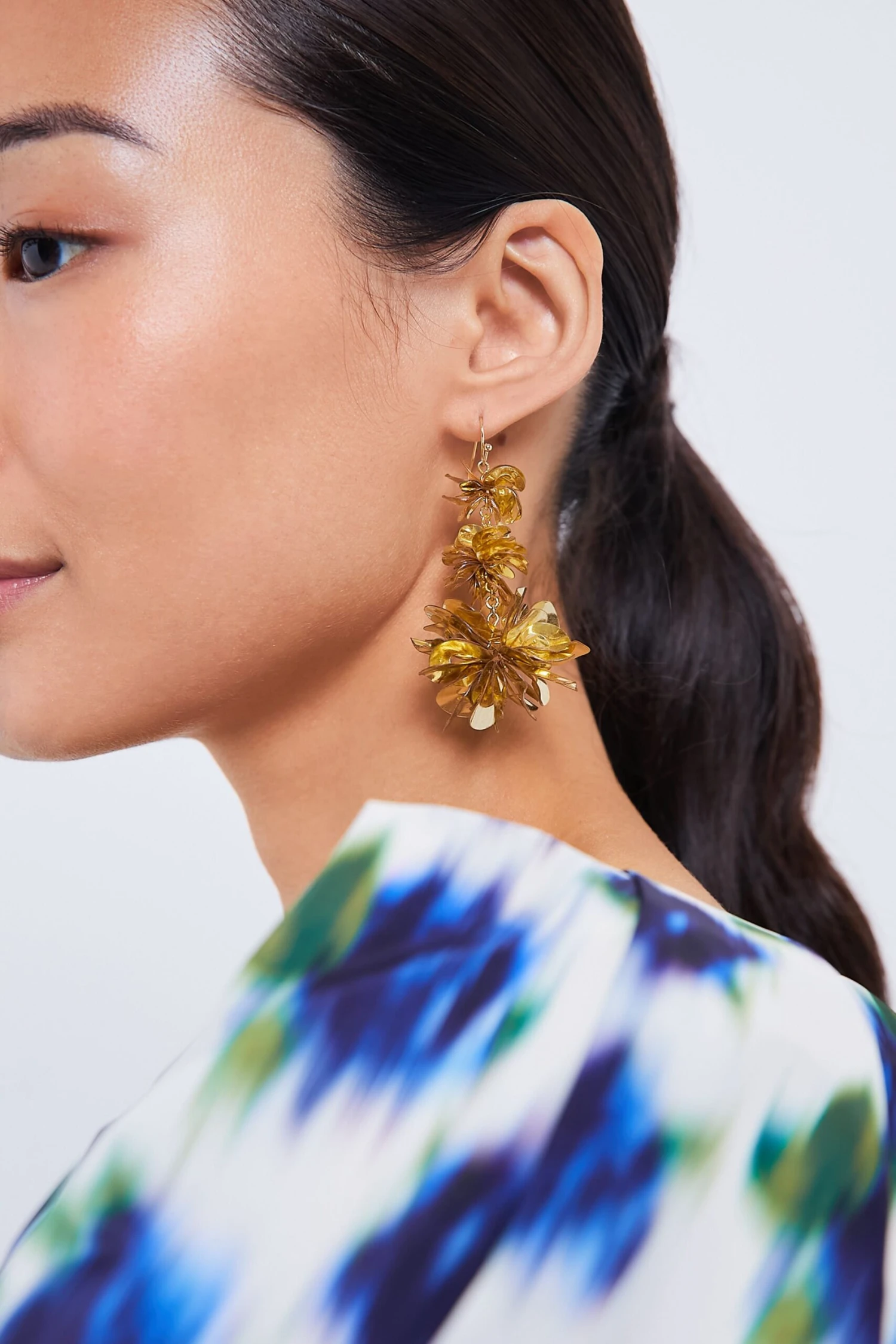 Gold Carmine Triple Drop Earrings 2 Gold Carmine Triple Drop Earrings - Image 2