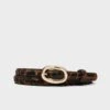Leopard Haircalf Oval Buckle Skinny Belt