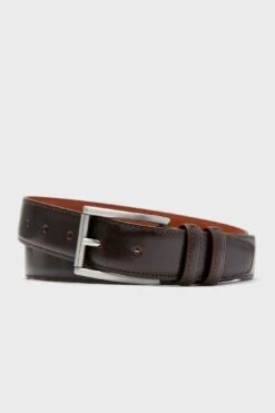 Dark Brown Lorenzo 32mm Dropped Edge Leather Belt