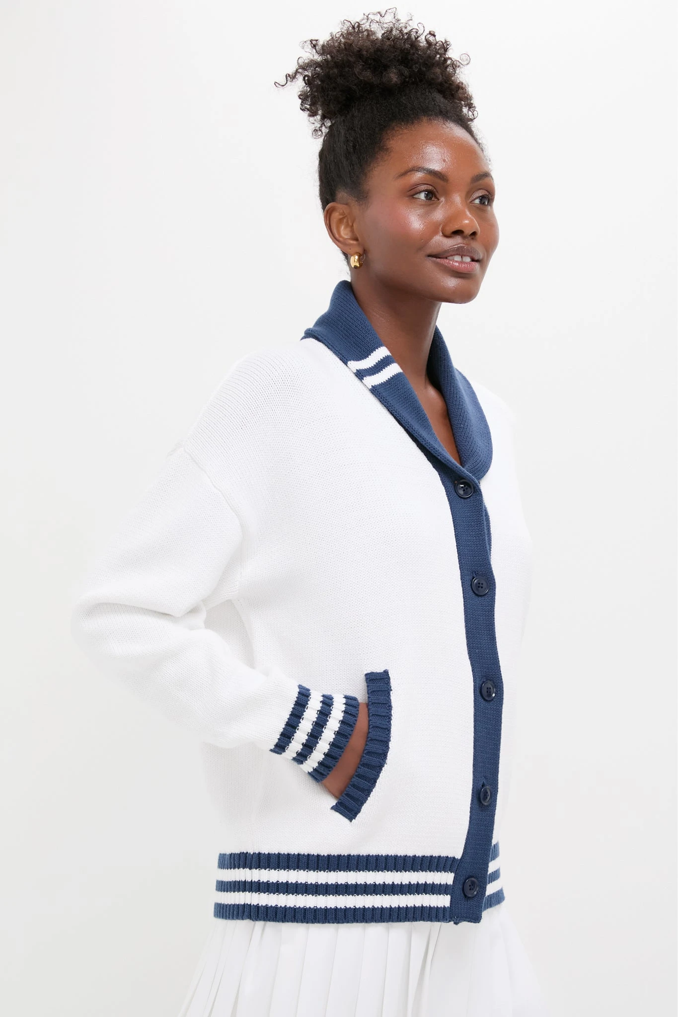 White And Navy Varsity Freya Cardigan 4 White And Navy Varsity Freya Cardigan - Image 4