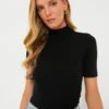 Marine Layer Black Lexi Rib Mock Neck Top
