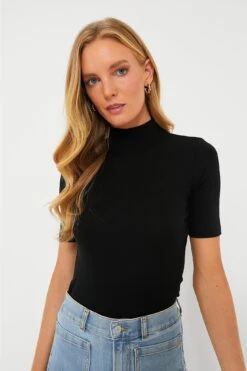Marine Layer Black Lexi Rib Mock Neck Top