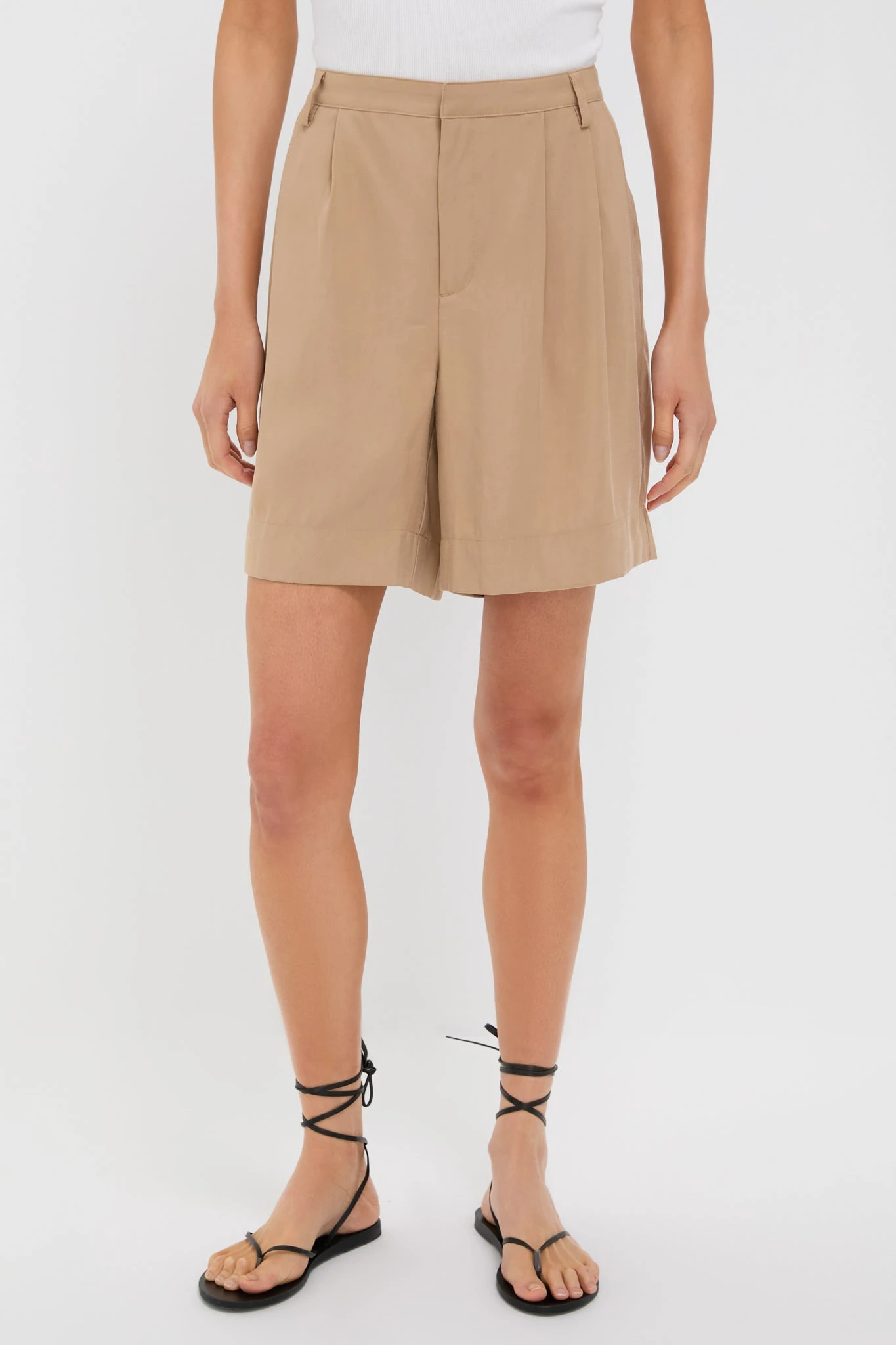 Khaki Pleated Felix Shorts 2 Khaki Pleated Felix Shorts - Image 2