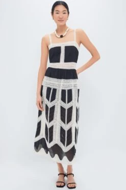 Zimmermann Black And Cream Rhiannon Lace Slip Dress