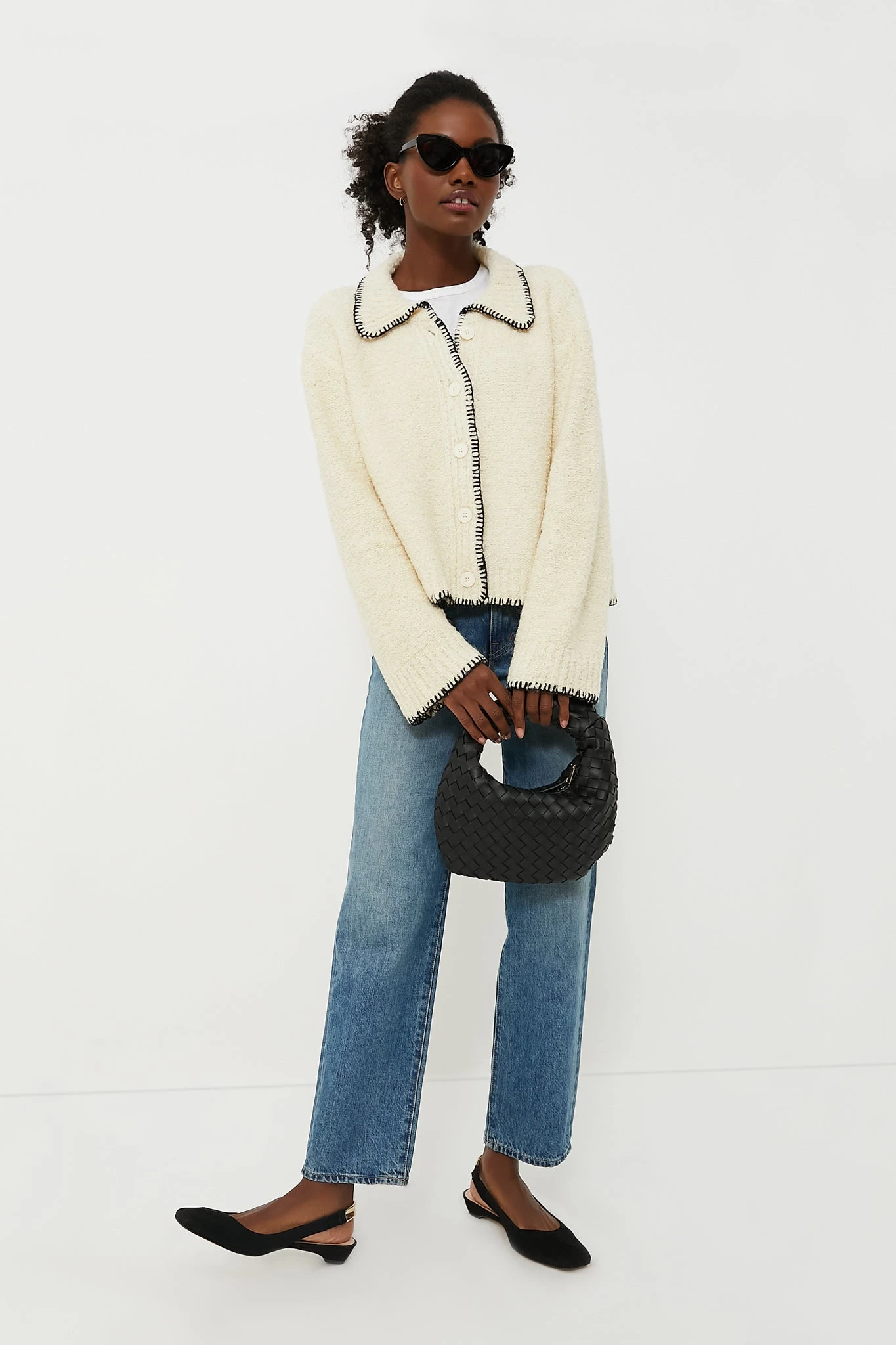 Cream With Black Stitching Cardigan 2 Cream With Black Stitching Cardigan - Image 2